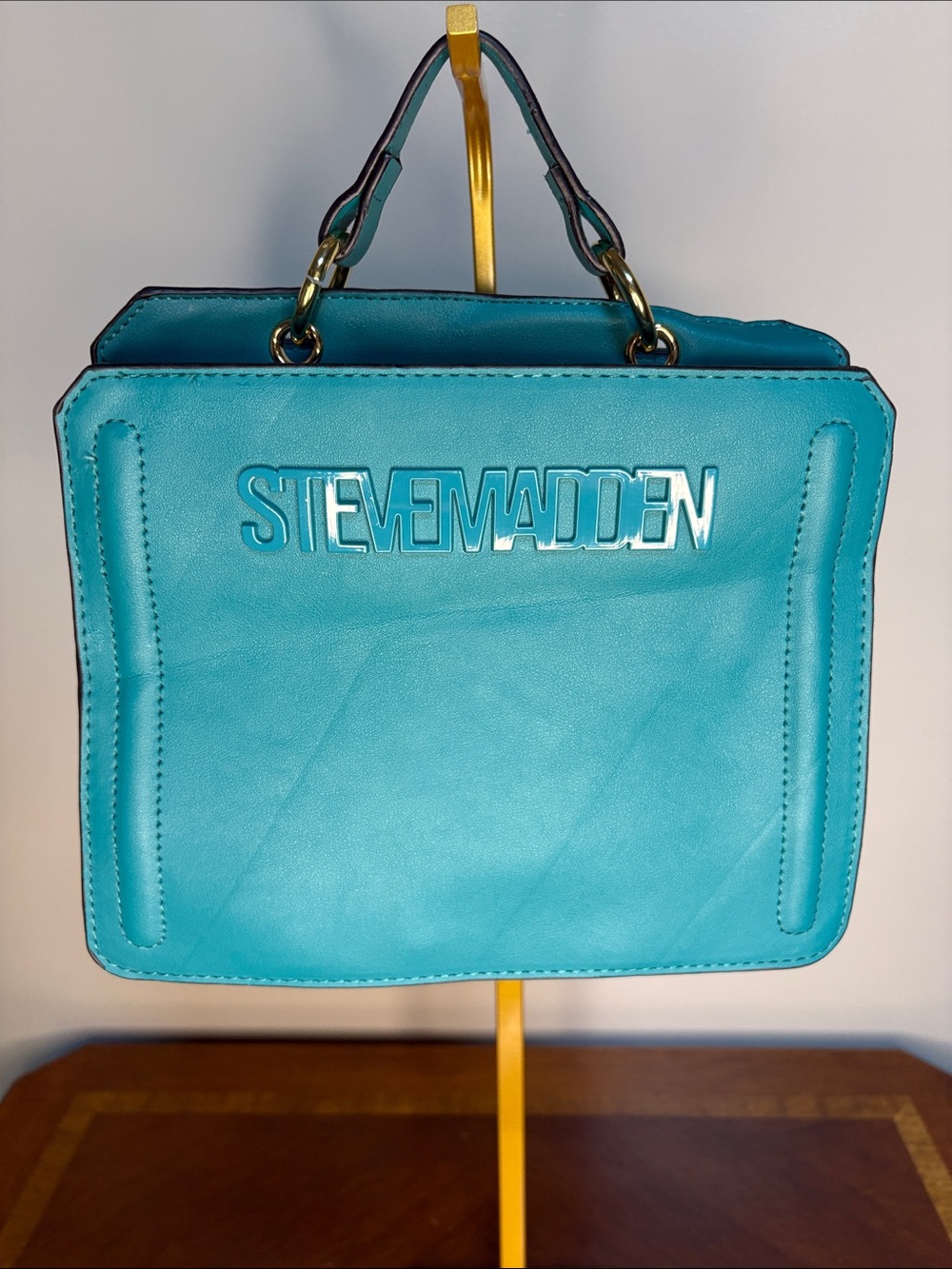 Steve Madden Teal Structured Top-Handle Satchel (crossbody strap)